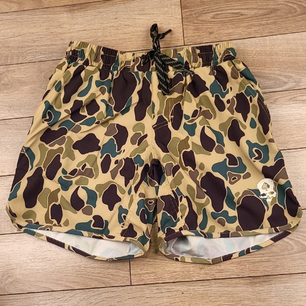 ZERO FOXTROT Green Brown‎ Frogskin Jungle Camo S 7" Athletic Workout Shorts NWOT